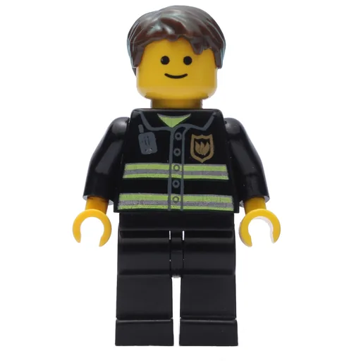 Fire Fighter (Black Torso, Black Legs, Dark Brown Hair)