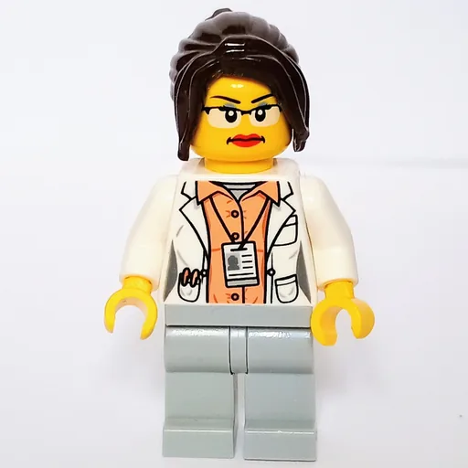 White Torso Lab Coat (Light Bluish Grey Legs, Dark Brown Hair)
