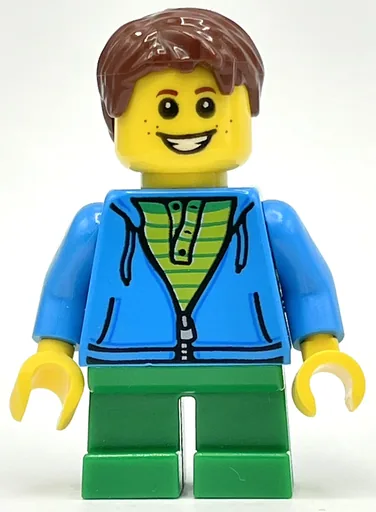 Kid (Dark Azure Torso, Green Legs, Reddish Brown Hair)