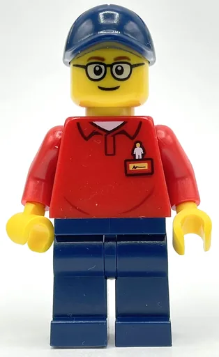 LEGOLAND Employee (Red Torso, Dark Blue Legs, Dark Blue Cap, Glasses)