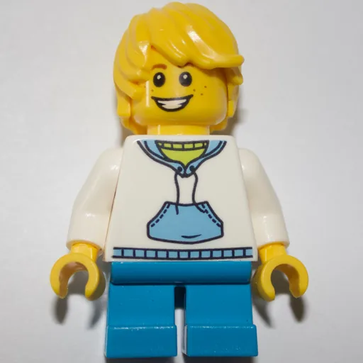 Kid (White Torso, Dark Azure Legs, Yellow Hair)