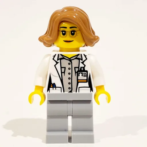 Scientist (White Torso, Labcoat, Light Bluish grey Legs, Medium Nougat Hair)