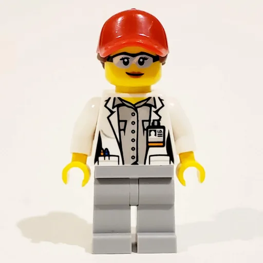 Scientist (White Torso, Labcoat, Light Bluish grey Legs, Red Cap)
