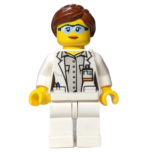 Scientist (White Torso, Lab Coat, Light Bluish Grey Legs, Reddish Brown Hair)
