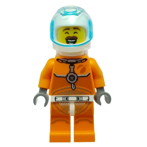 Astronaut (Orange Torso and Legs, White Helmet, Trans-Light Blue Visor, Reddish Brown Mustache)
