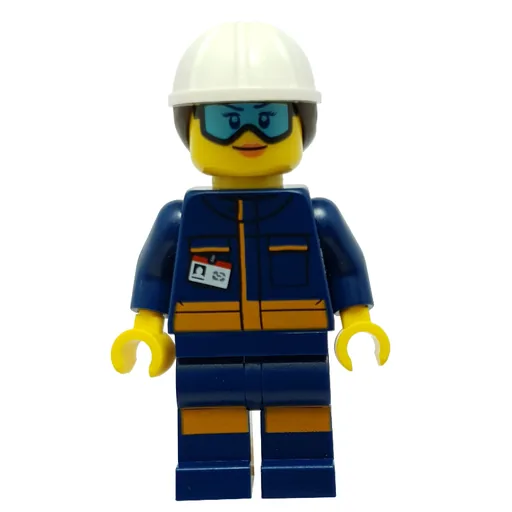 Technician (Dark Blue Torso, Dark Blue Legs, White Helmet, Dark Brown Hair)