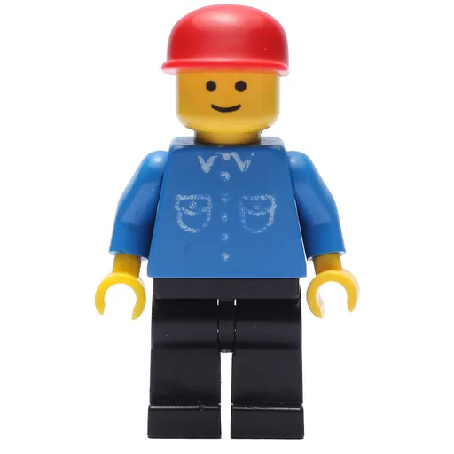Man (Blue Shirt with Buttons and Pockets, Black Legs, Red Cap)