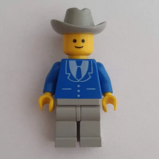 Man (Blue Jacket with Tie and Three Buttons, Light Gray Legs, Light Gray Cowboy Hat (3626b Head))