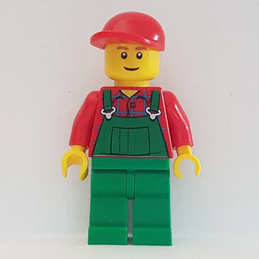 Man (Green Overalls over Red Shirt, Red Cap, Brown Eyebrows, Reddish Brown Eyebrows)