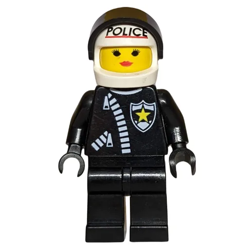 Paula (Policewoman, Black Jacket with Zipper and Badge, White Helmet with 'POLICE' and Visor)