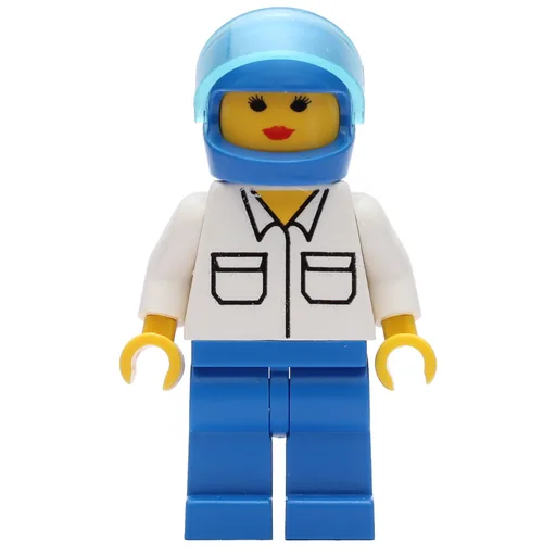 Woman (White Shirt with Pockets, Blue Legs, Blue Helmet with Visor)