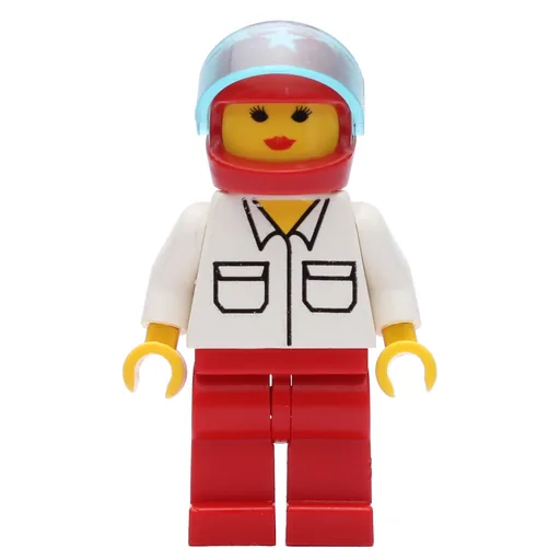 Woman (White Shirt with Pockets, Red Legs, Red Helmet with Stars and Visor)