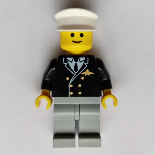Pilot (Black Jacket with Tie and Airplane Badge, Light Bluish Gray Legs, White Hat)