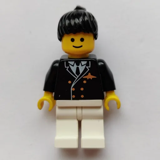 Pilot (Woman, Black Jacket with Tie and Airplane Badge, White Legs, Black Hair)