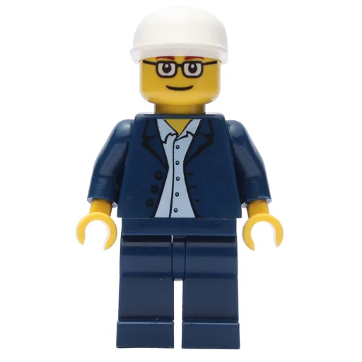 Man (Dark Blue Suit with no Tie, White Cap, Glasses)