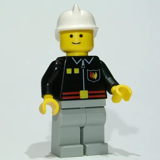 Fireman (Black Fire Jacket with Red Belt and Badge, Light Bluish Gray Legs, White Helmet)