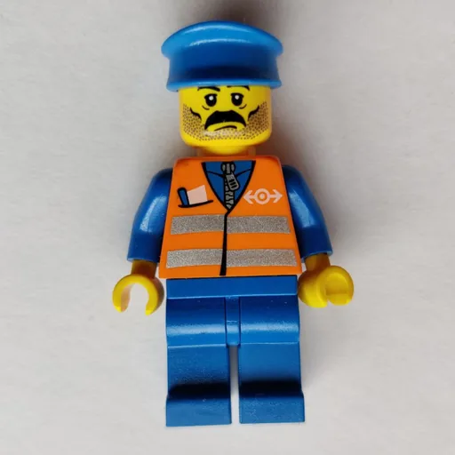 Train Worker (Orange Safety Vest with Train Logo, Blue Legs, Blue Hat, Moustache)