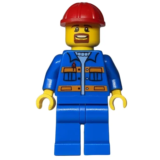 Worker (Blue Torso, Blue Legs, Red Helmet, Beard)