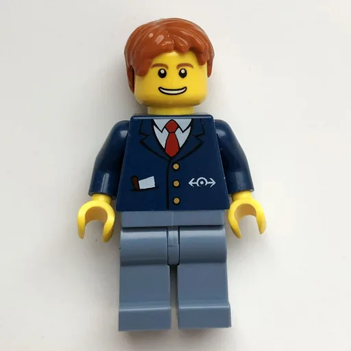 Train Worker (Dark Blue Torso, Sand Blue Legs, Dark Orange Hair)