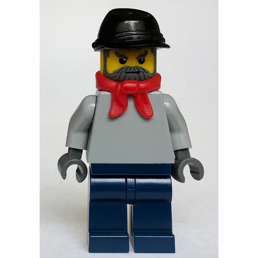 Train Worker (Light Bluish Grey Torso, Dark Blue Legs, Red Scarf, Black Kepi)