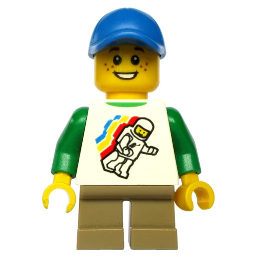 Kid (White Torso, Classic Space Figure, Dark Tan Legs, Blue Cap)