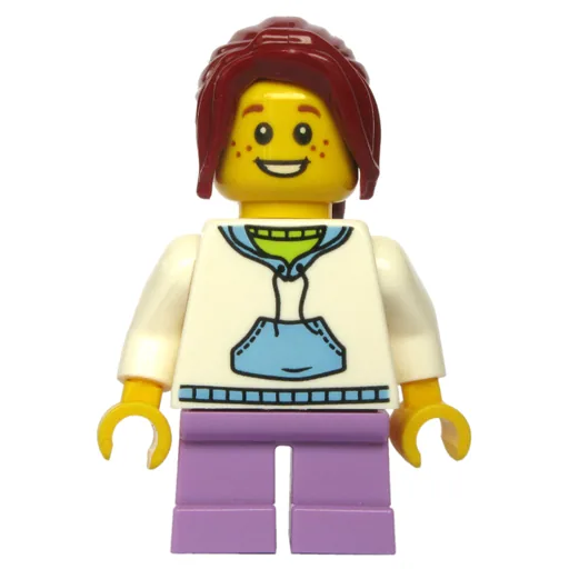 Kid (White Torso, Medium Lavender Legs, Dark Red Hair)