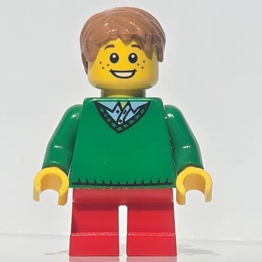 Kid (Green Torso, Red Legs, Medium Nougat Hair)