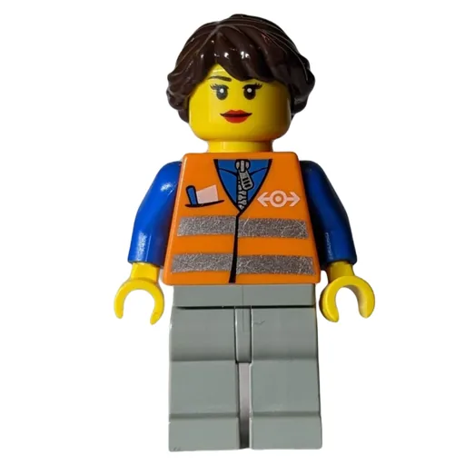 Train Worker (Orange Torso, Light Bluish Grey Legs, Dark Brown Hair)