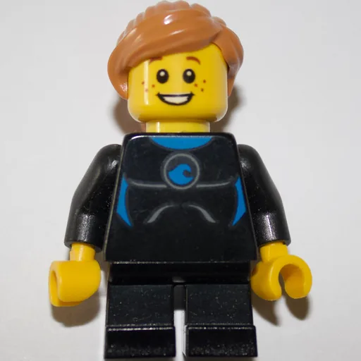 Kid (Black Torso, Wetsuit, Black Legs, Medium Nougat Hair)