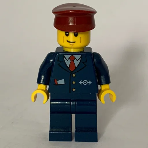 Train Conductor (Dark Blue Suit with Tie and Train Logo, Dark Red Hat)