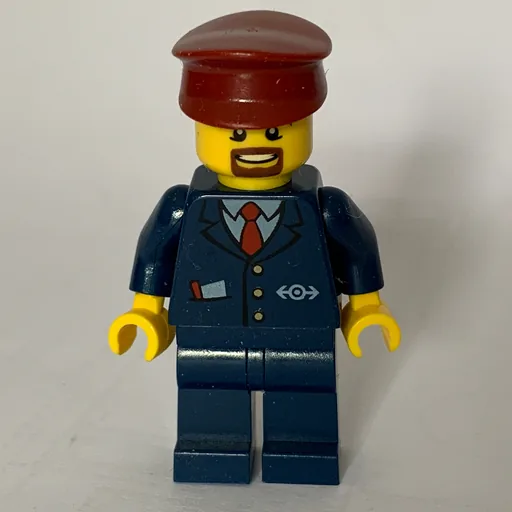 Train Conductor (Dark Blue Suit with Tie and Train Logo, Dark Red Hat, Goatee Beard)