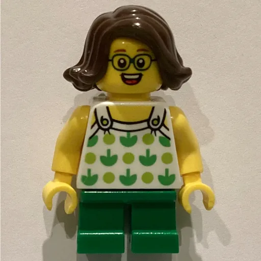 Kid (White Torso, Green Legs, Dark Brown Hair)