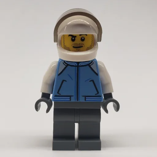 Pilot (Medium Blue Jacket, Dark Bluish Gray Legs, White Helmet with Visor, Stubble)