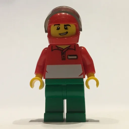 Pizza Delivery Man (Red and White Polo Shirt, Green Legs, Red Helmet with Visor)