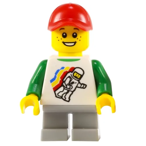 Boy (Floating Classic Spaceman on Shirt, Short Light Bluish Gray Legs, Red Cap)