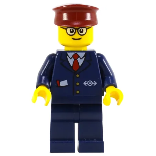 Train Conductor (Dark Blue Suit with Tie and Train Logo, Dark Red Hat, Glasses (3626c head))