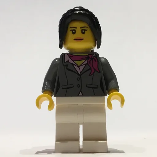 Woman (Dark Bluish Gray Jacket with Magenta Scarf, White Legs, Black Ponytail Hair)