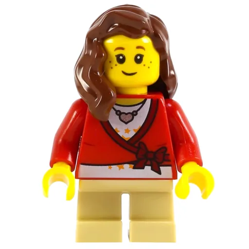 Girl (Cardigan Tied with Bow and Necklace, Tan Legs, Reddish Brown Hair)