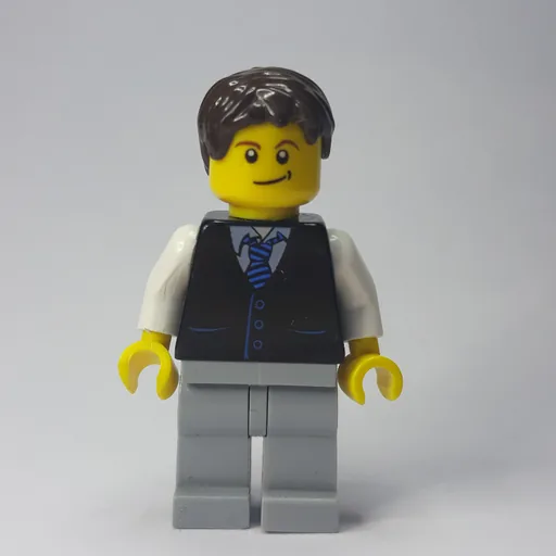 Man (Black Vest and Tie, Light Bluish Gray Legs, Dark Brown Hair)