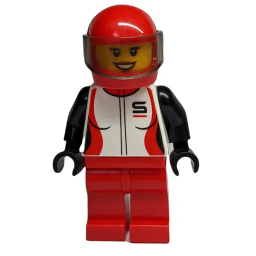 Racer (Woman, Black, Red, and White Jacket, Red Legs, Red Helmet with Visor)