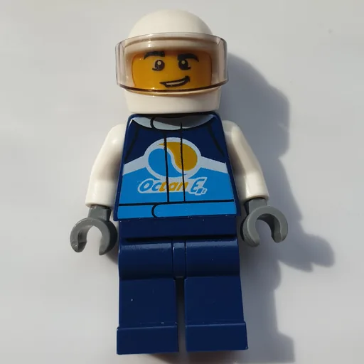 Racer (Dark Blue Jumpsuit with Octan E Logo, White Helmet with Visor)