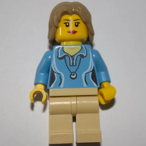 Woman (Medium Blue Polo Shirt with Necklace, Tan Legs, Dark Tan Hair)