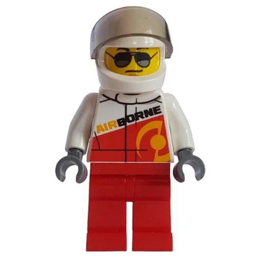 Racer (Red and White Jumpsuit with 'AIRBORNE', White Helmet with Visor, Sunglasses)