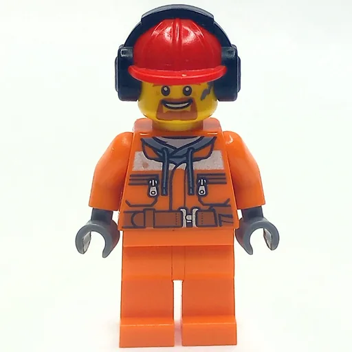 Construction Worker (Safety Jacket over Hoodie with Belt, Orange Legs, Red Hard Hat with Ear Defenders, Goatee Beard)
