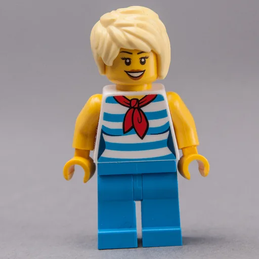 Woman (White and Dark Azure Striped Tank Top with Red Neckerchief, Dark Azure Legs, Bright Light Yellow Hair)