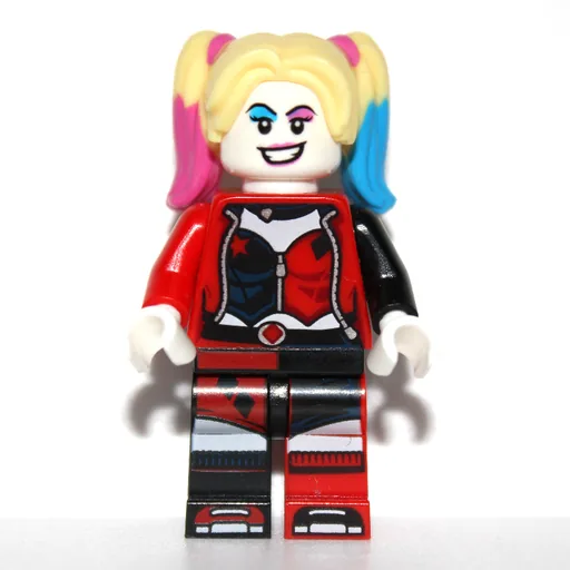 Harley Quinn in Black and Red Jester Outfit (Bright Light Yellow Hair with Magenta and Azure Highlights)