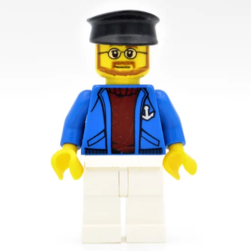 Sailor (Open Blue Jacket with Anchor over Dark Red Sweater, White Legs, Black Hat, Beard and Glasses)