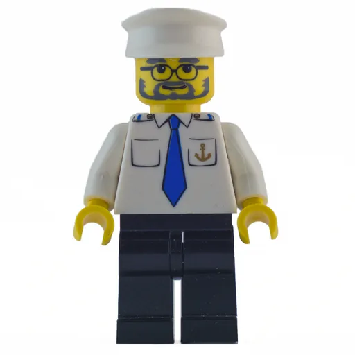 Ship Captain (White Shirt with Anchor and Tie, Black Legs, White Hat, Beard and Glasses)