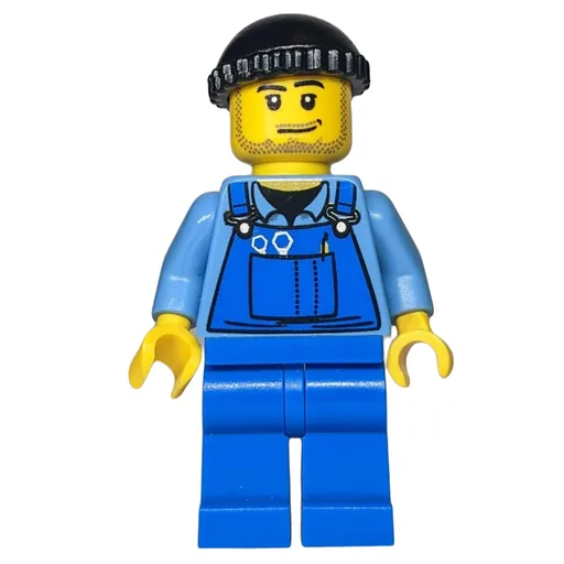 Man (Blue Overalls over Shirt, Blue Legs, Black Hat, Stubble)