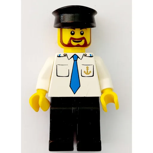 Ship Captain (White Shirt with Anchor and Tie, Black Legs, Black Hat, Beard)